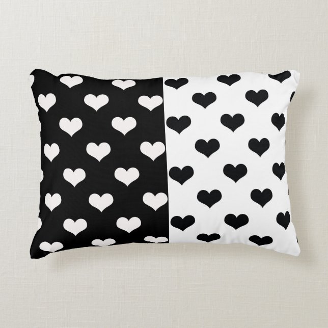 Black White Love Heart Pattern Decorative Cushion (Front)