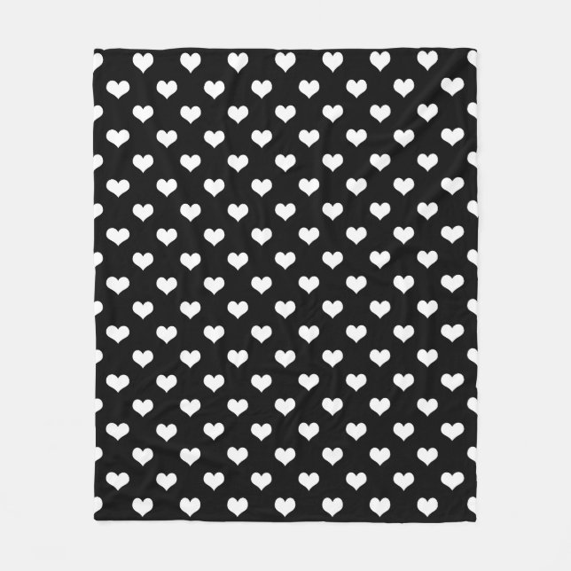 Black White Love Heart Pattern Design  Fleece Blanket (Front)