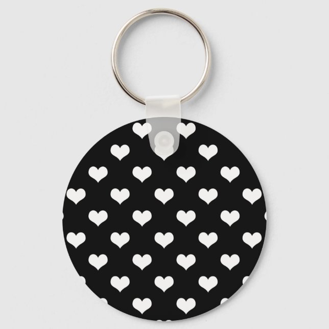 Black White Love Heart Pattern Design  Key Ring (Front)