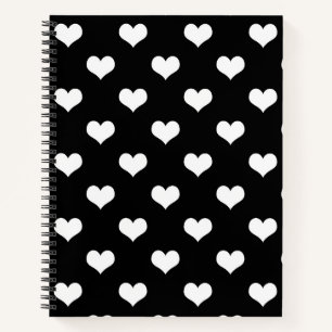 Black White Love Heart Pattern Design Notebook