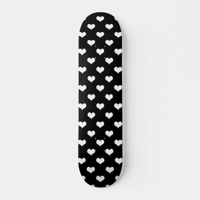 Black White Love Heart Pattern Design  Skateboard (Front)