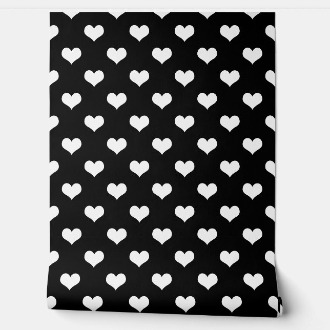 Black White Love Heart Pattern Design  Wallpaper (Unrolling)