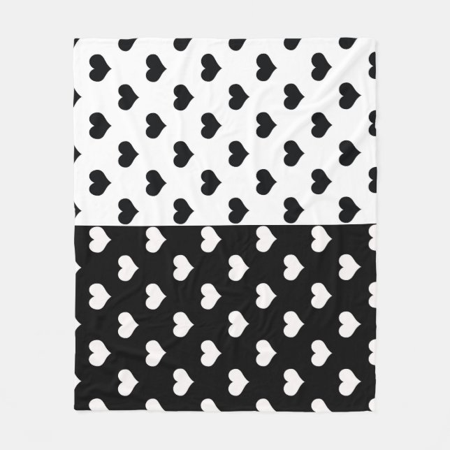 Black White Love Heart Pattern Fleece Blanket (Front)