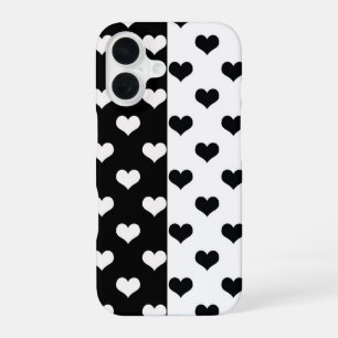Black White Love Heart Pattern iPhone 16 Case