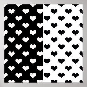 Black White Love Heart Pattern Poster