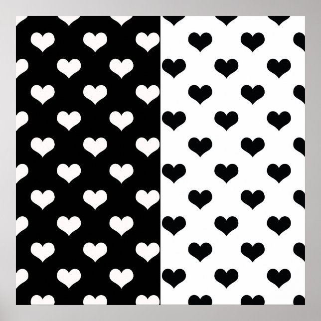 Black White Love Heart Pattern Poster (Front)
