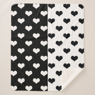 Black White Love Heart Pattern Sherpa Blanket