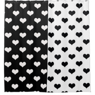 Black White Love Heart Pattern Shower Curtain