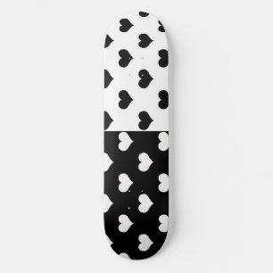 Black White Love Heart Pattern Skateboard