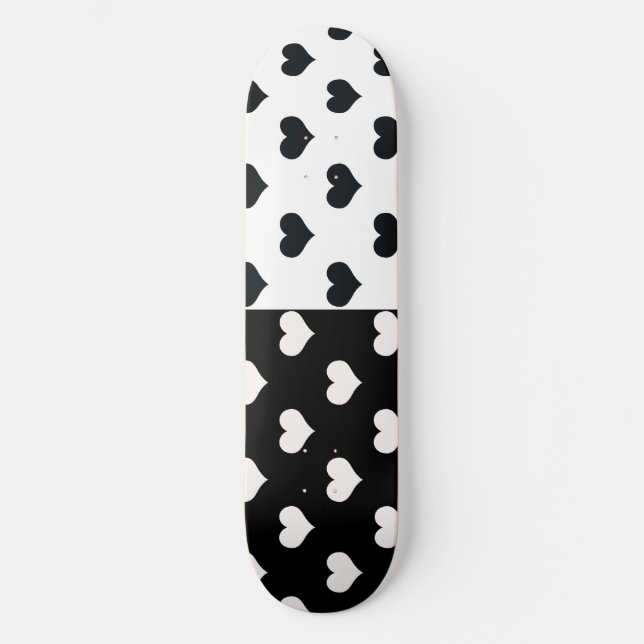 Black White Love Heart Pattern Skateboard (Front)