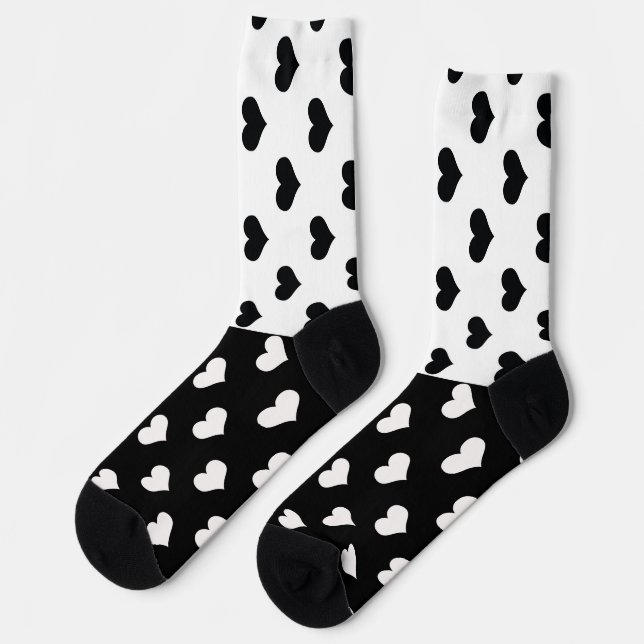 Black White Love Heart Pattern Socks (Left)