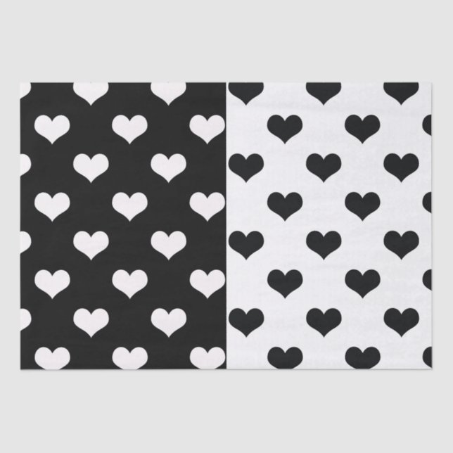 Black White Love Heart Pattern Tissue Paper (Front)