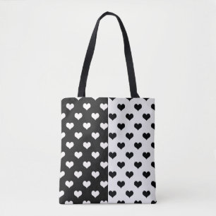 Black White Love Heart Pattern Tote Bag