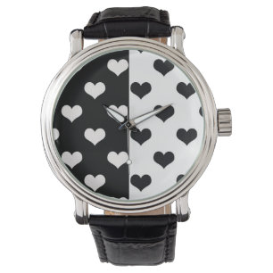 Black White Love Heart Pattern Watch