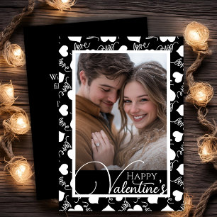 Black & White Love Hearts Happy Valentine's Photo Holiday Card