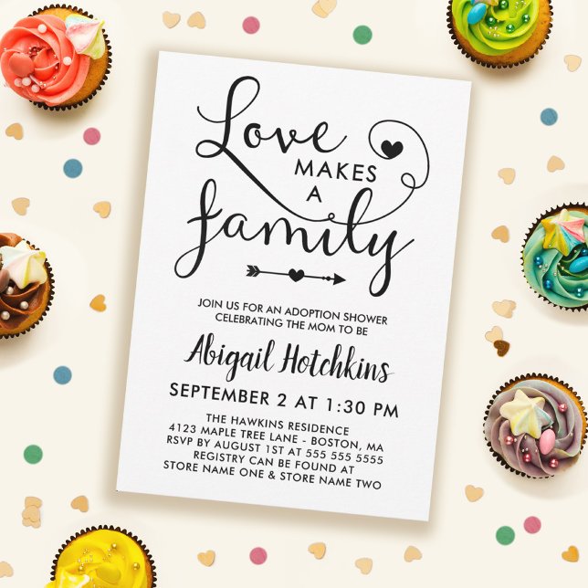 Black White Love Makes A Family Adoption Shower Invitation (Creator Uploaded)