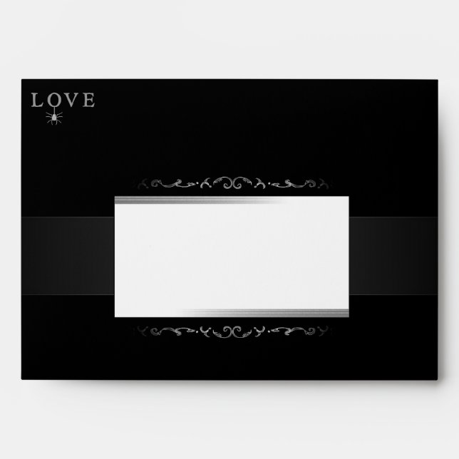 Black & White LOVE Spider Scroll- STRIPES INSIDE Envelopes (Front)