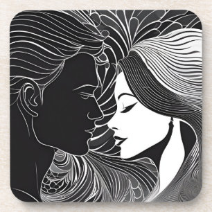 Black & White Love Story Romantic Kiss Coaster