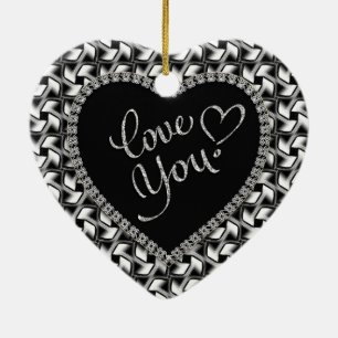 Black White Love You Valentine Ornament