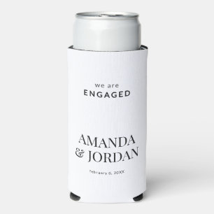 Black & White Luxe Minimalist Engagement Seltzer Can Cooler