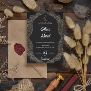 black white luxury wedding invitation