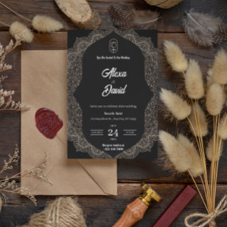 black white luxury wedding invitation