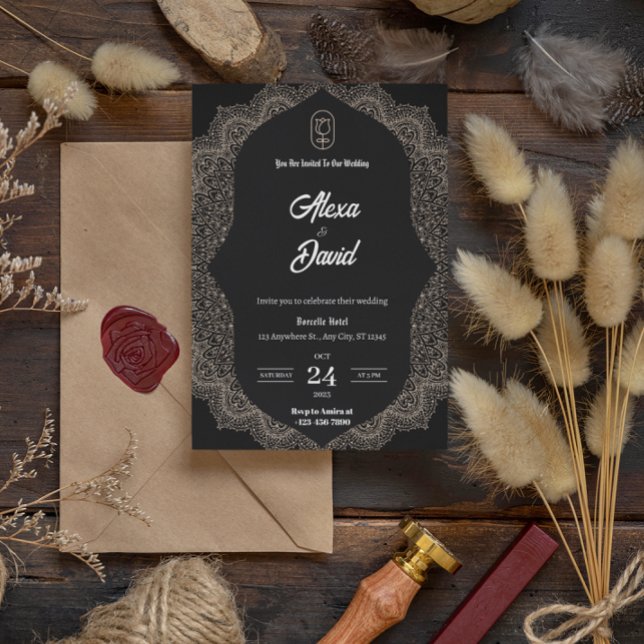 black white luxury wedding invitation (Creator Uploaded)
