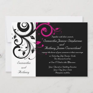 Black/White/Magenta Bold Swirl Wedding Invitations