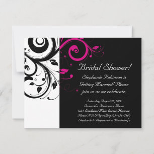 Black, White, Magenta Swirl Bridal Shower/ General Invitation