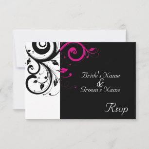 Black/White Magenta Swirl Wedding Small RSVP Card