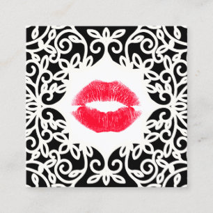 Black White Makeup Artist Kissing Red Lips Square Business Card