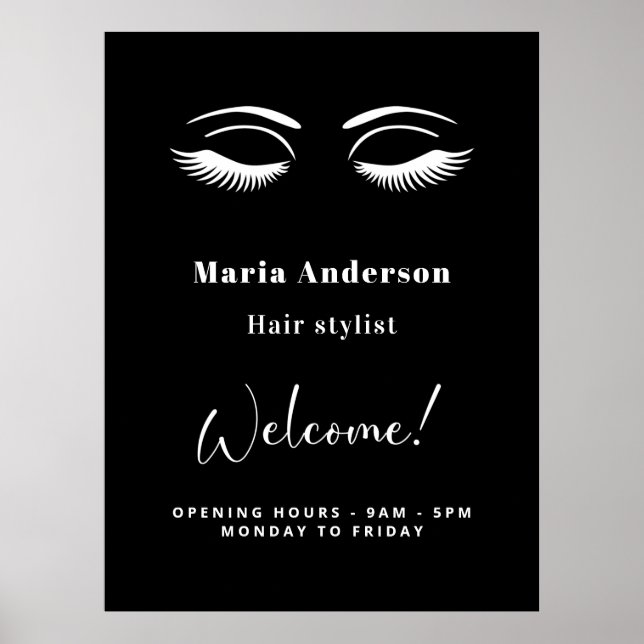 Black white makeup artist opening hours welcome poster (Front)