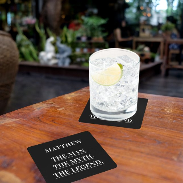 Black white man myth legend square paper coaster (Creator Uploaded)