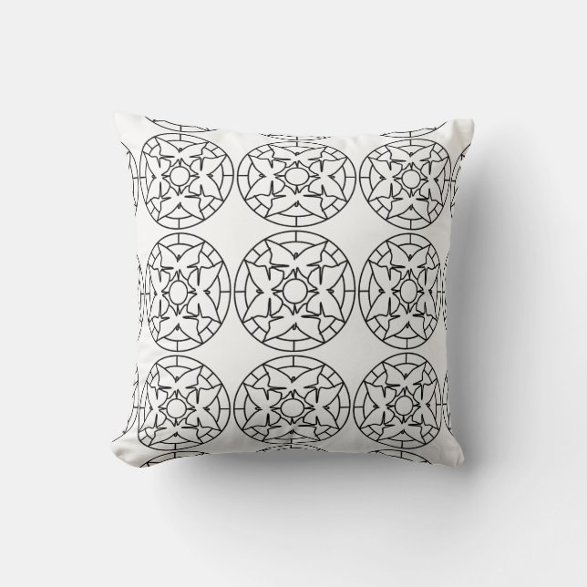 Black White Mandala Butterflies Pattern Pillow (Front)