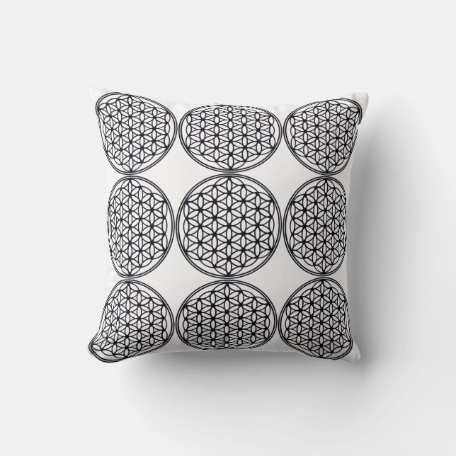 Black White Mandala Geometric Pattern Pillow (Front)