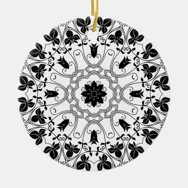 Black & White Mandala Mystical Christmas Ornament (Front)