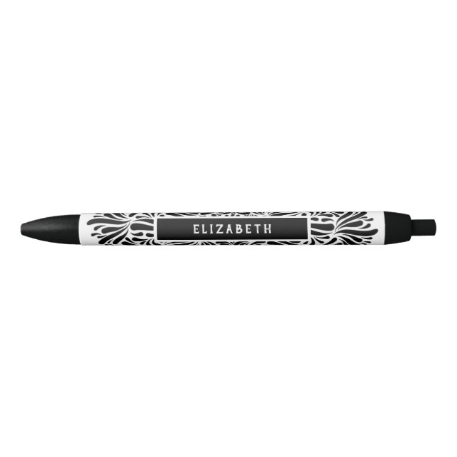 Black & White Mandala Personalised Name Modern Ink Pen (Front)