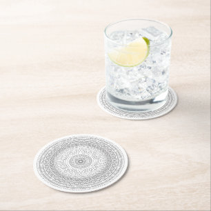 Black & White Mandala v3 Round Paper Coaster