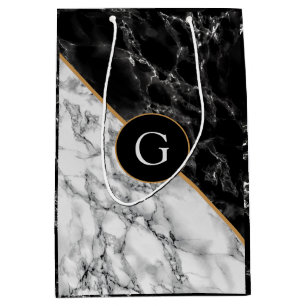 Black & White Marble - Add Letter / Age - Special Medium Gift Bag