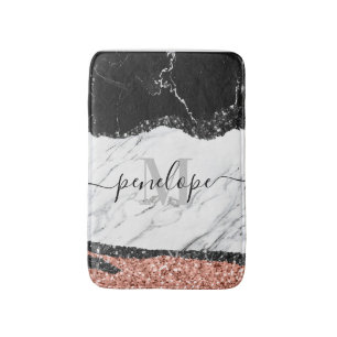 Black White Marble and Glitter Bath Mat