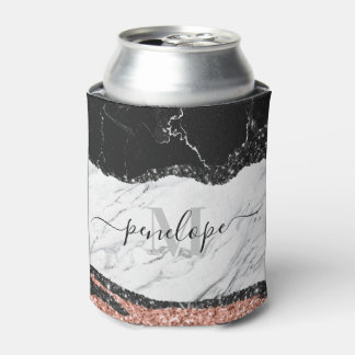 Black White Marble and Glitter Can Cooler
