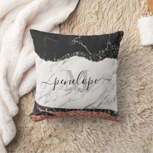 Black White Marble and Glitter Cushion