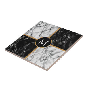 Black White Marble Ceramic Tile Personalised
