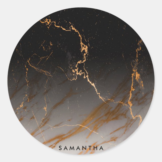 Black & White Marble Classic Round Sticker (Front)