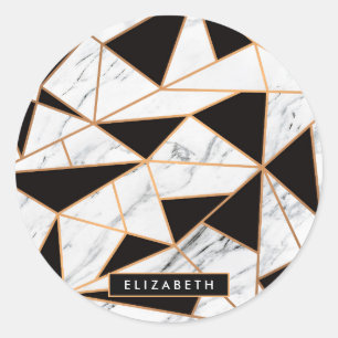 Black & White Marble Classic Round Sticker