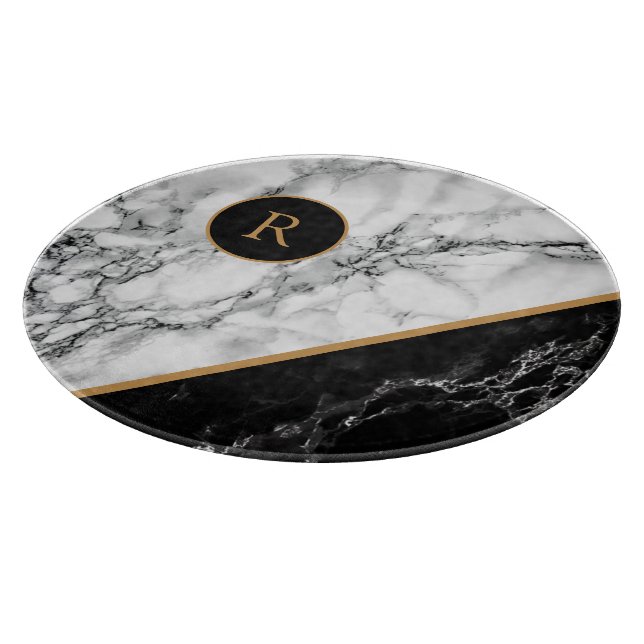 Black White Marble Custom Letter Cutting Board (Corner)