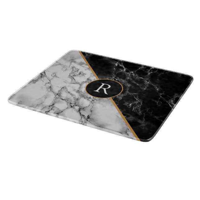 Black White Marble Custom Letter Cutting Board (Corner)