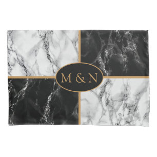 Black White Marble Custom Letters Pillow Case