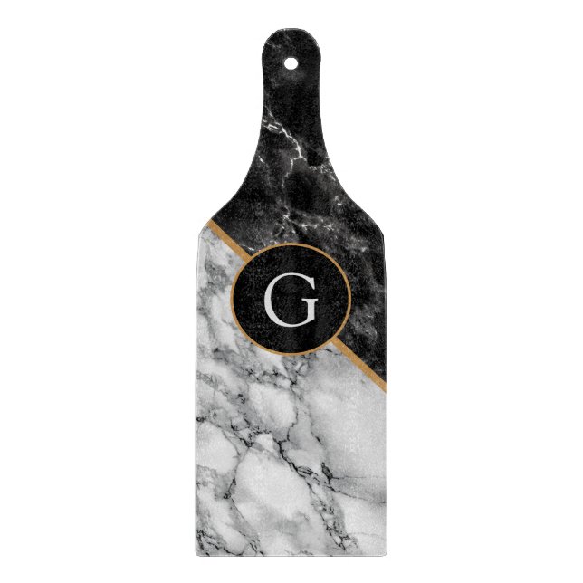 Black White Marble Cutting Board and Custom Letter (Front)