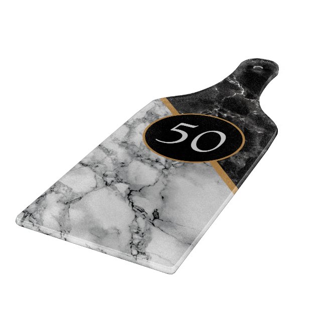 Black White Marble Cutting Board Birthday Gift (Corner)